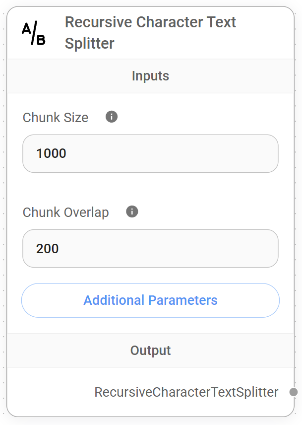 <p>Recursive Character Text Splitter Node</p>